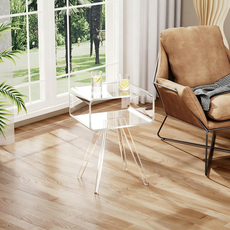 Table d'appoint, table de chevet ou table de chevet en acrylique transparent pour salon et chambre à coucher, 16,1 po x 11,8 po x 19,7 po, assemblage facile, fabrication robuste