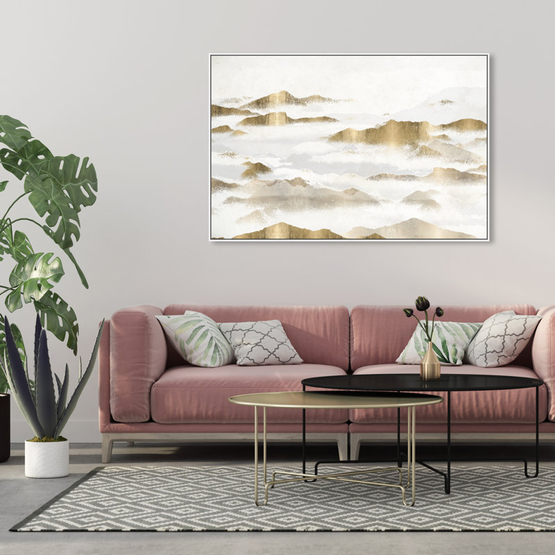 «Mountain of the Soul, Mountain Brushstroke Texture Modern Gold», reproduction sur toile, H 37 po x l 55 po