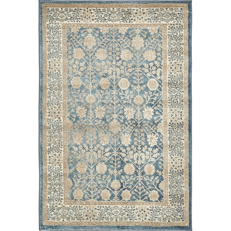 Tapis bleu à motif floral Linz, Rectangle 5 pi x 8 pi
