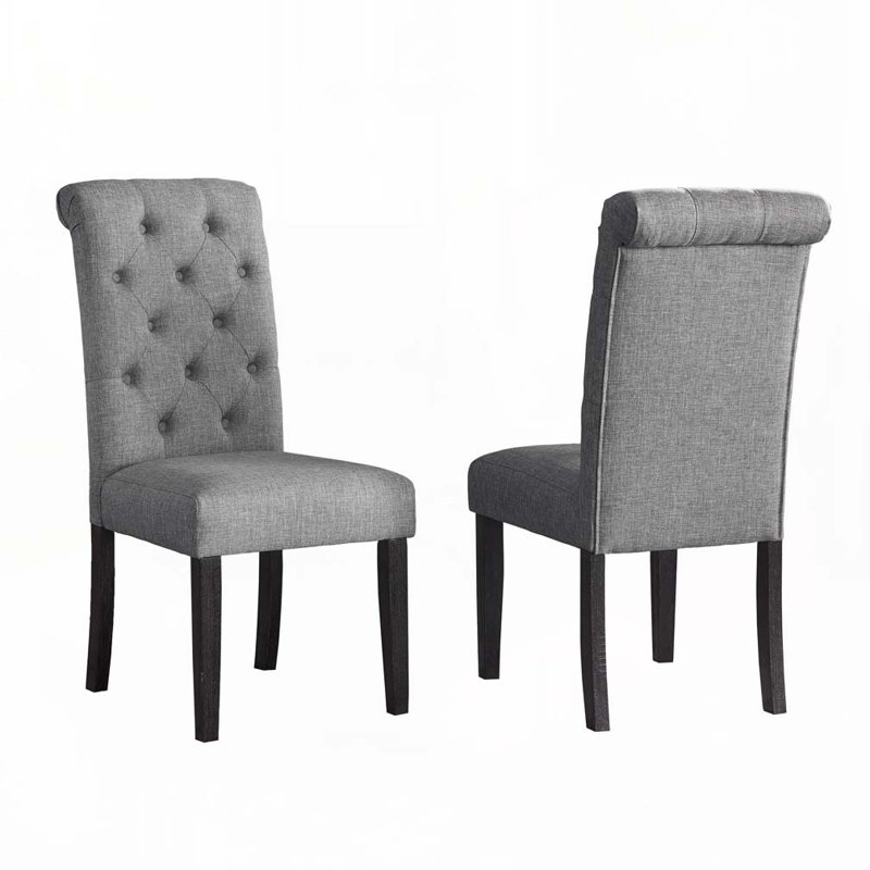 Polyester Upholstered Dining Chair Set with Tufted Upholstered Back,Wood Legs, Gray