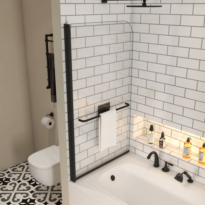 Paroi de douche, avec verre trempé de 1/4 po et barre à serviettes