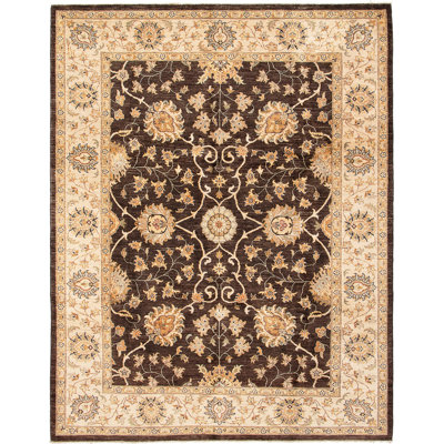 Tapis en laine brun/beige 8 pi 2 po x 10 pi 5 po main one-of-kind noué la Kali
