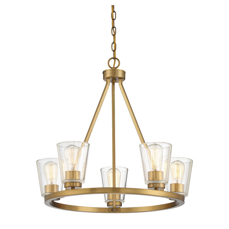 Macklin 5-Light Shaded Wagon Wheel Chandelier in Warm Brass, Warm Brass