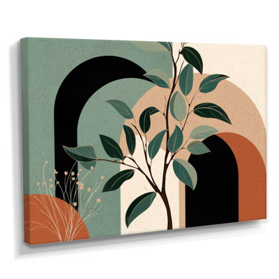 «Black and Green Bohemian Geometric Minimalist Plant - Botanicals Wall Art», reproduction sur toile botanique noire
