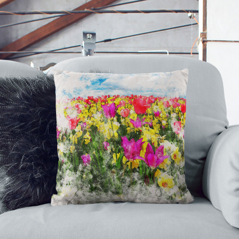 Meadow Of Flowers Square Throw Cushion, 55cm H x 55cm W x 20cm D