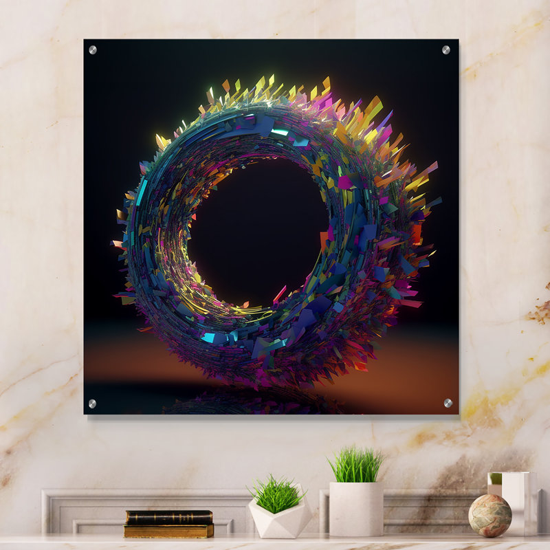 Bunton - abstrait en spirale, art mural en acrylique pour la cuisine, H 16 po x l 16 po