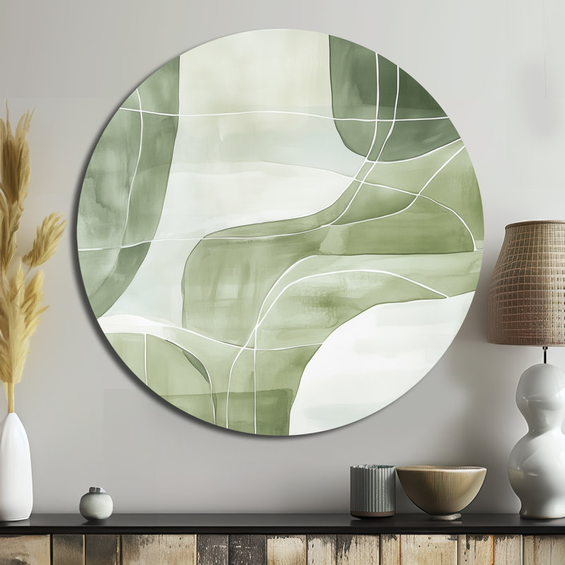 Sage Lines - Abstract Modern Transitional Round Metal Wall Decor, 29" W x 29" H