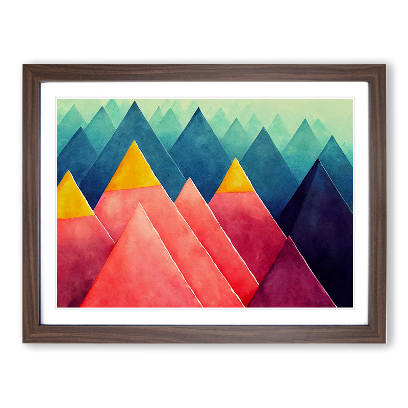 Geometric Pyramids - Framed Print, 34cm H x 46cm W x 2cm D, Walnut