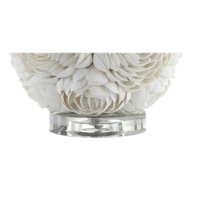 White Seashell Rosette Table Lamp with Cotton Shade