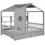 Lit double gris en bois avec toit et 2 tiroirs de rangement, tablette pour bibelots, structure grise, taille, lit, toit, peignes, zone de sommeil confortable-948538477