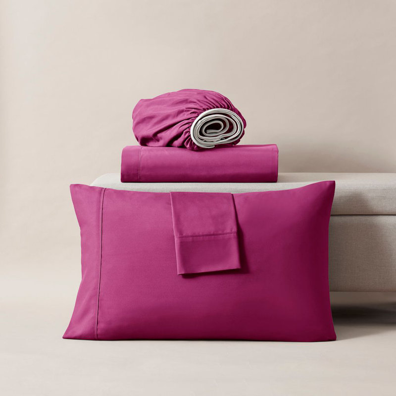 Hotel Collection Soft Breathable Bed Sheet Set with Deep Pocket Fitted Sheet, Split King, Magenta