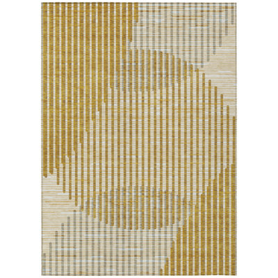8' X 10' Gold And Beige Geometric Washable Indoor Outdoor Area Rug