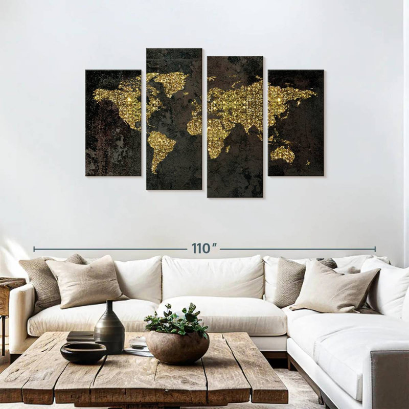 Carte du monde Aliaz Glitzy Gold, H 48 po x l 75 po
