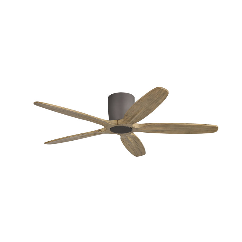 5-Soild Wood Blades Dc Motor Indoor Flush Mount Standard Ceiling Fan with Remote, Gray, Charcoal Gray