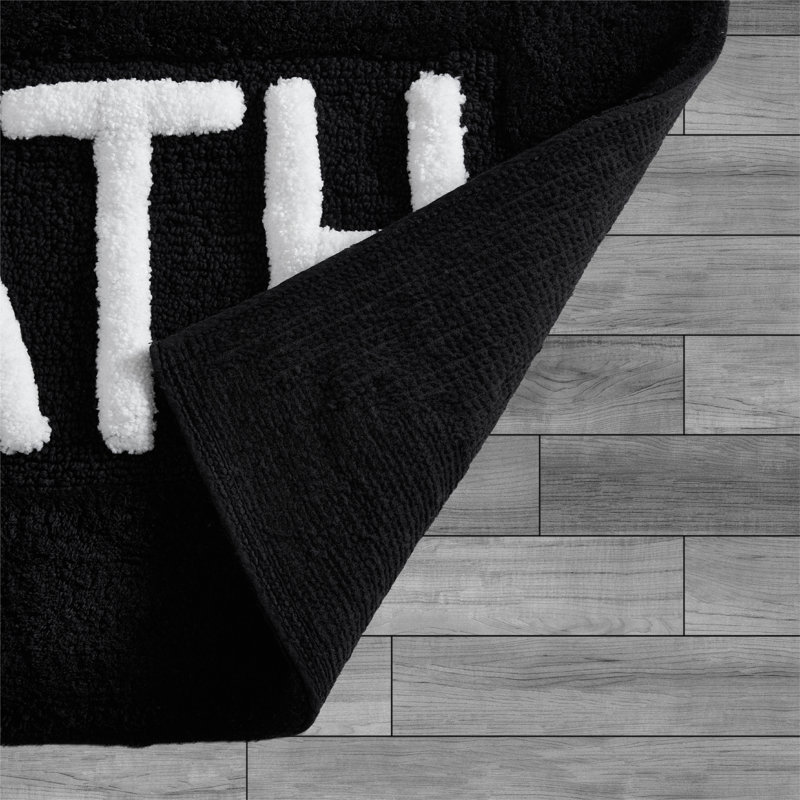 Cotton Blend Non-Slip Bath Rug, Black