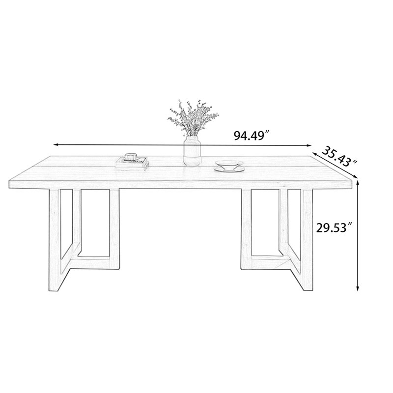 Burlywood Rectangular Solid Wood Dining Table, 29.53"H x 94.49"L x 35.43"W