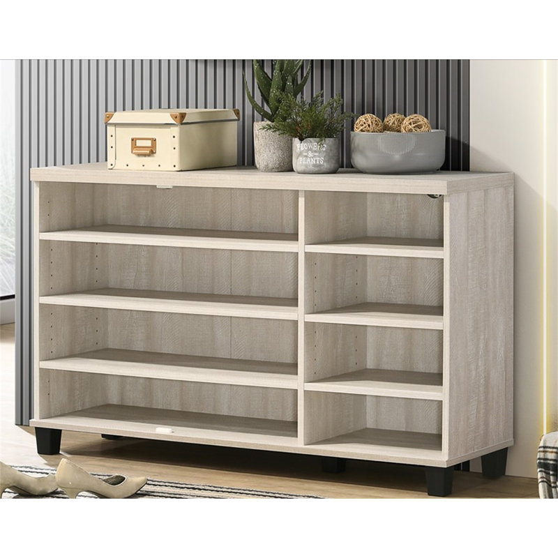 Cortona 45"W Dusty Gray Oak Finish 3-Door Shoe Cabinet, Light Gray