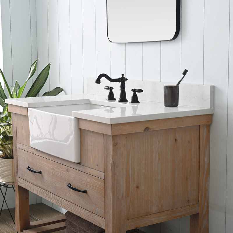 Meuble-lavabo simple 42 po Curiel, Naturel patiné / noir mat