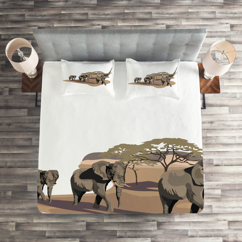 Elephant Eclectic Polyester Coverlet, King Bedspread + 2 Shams