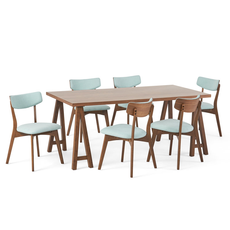 Ensemble repas pour 6 personnes, Noyer, Bleu sarcelle