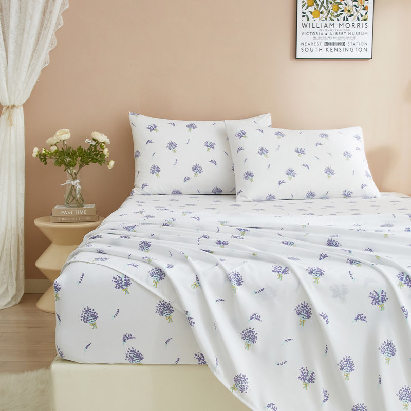 Ensemble de draps Zeta Boho, Lavande, Ensemble de draps pour lit simple TG avec 1 taie d