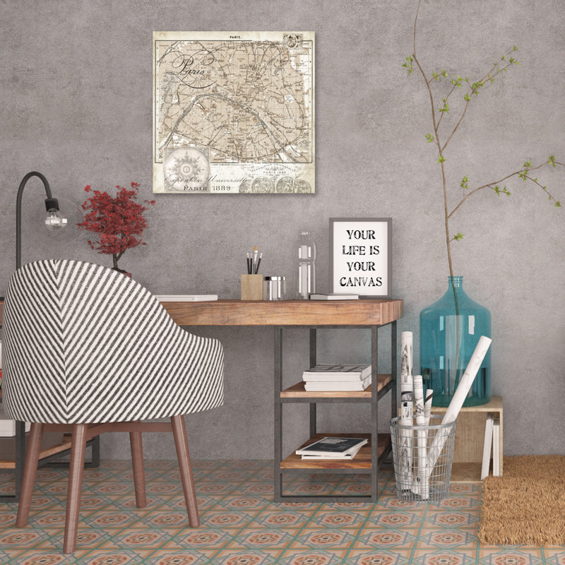 «Paris Map IV» par Tre Sorelle Studios, reproduction d'art graphique sur toile, H 24 po x l 24 po