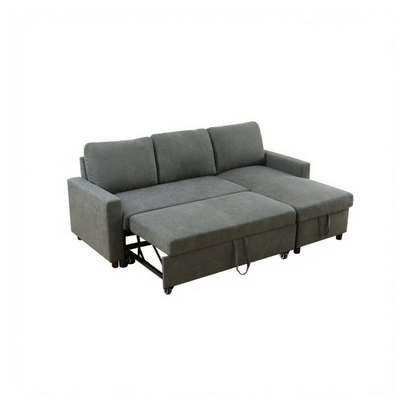 Canapé-lit convertible moderne en forme de L de 212 cm avec méridienne de rangement, canapé d'angle en tissu flanelle gris foncé pour salon