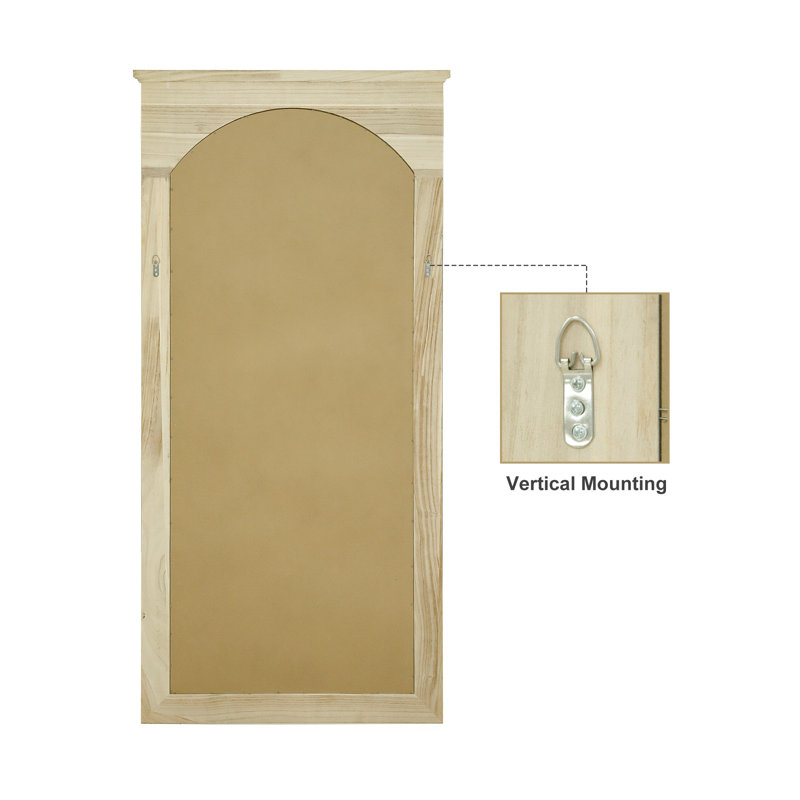 Rectangle Wood Full Length Mirror Wall Mirror with Inner Arch Carved Frame, Weathered White