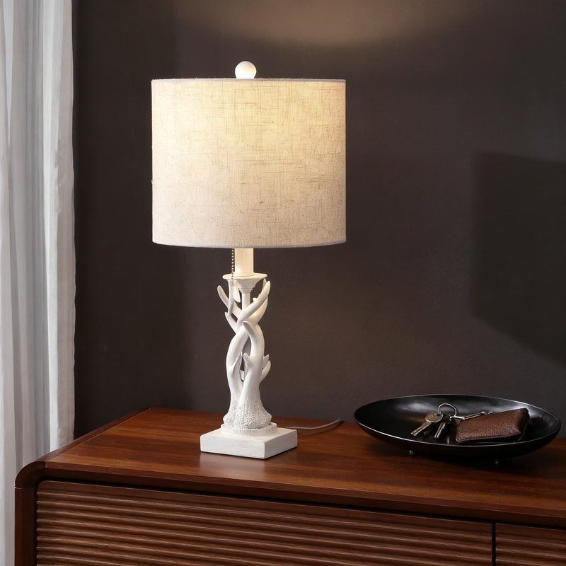 20.5 Inch Resin Table Lamp With Linen Shade And Built-In Led Bulb For Living Room, Bedroom, And Office