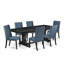 Cet ensemble de cuisine de 7 pièces comprend une table de cuisine et 6 chaises parsons en tissu de lin bleu minéral avec dossier rembourré - finition noir sablé.-1455625345-1455625350-1460256254