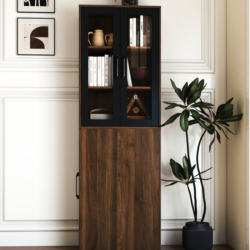 2 portes vitrées H 72,08 po à 4 niveaux multifonctionnelles pour portes de rangement de salon et de cuisine, Noyer