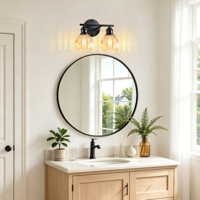 2-Light Vanity Light With Vintage Floral Tulip Glass Shades, Modern Bathroom Wall Lighting