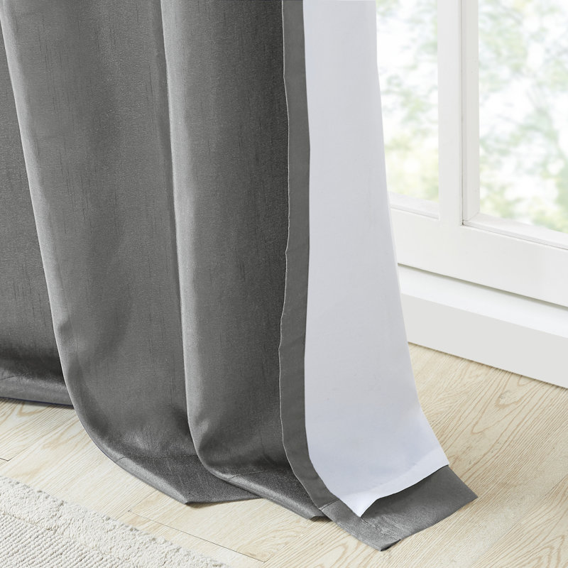 Blue Embroidered Light-Filtering Pleated Curtain Panel
