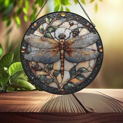 Dragonfly Glass Stained Glass Panels Suncatcher for Window Decor