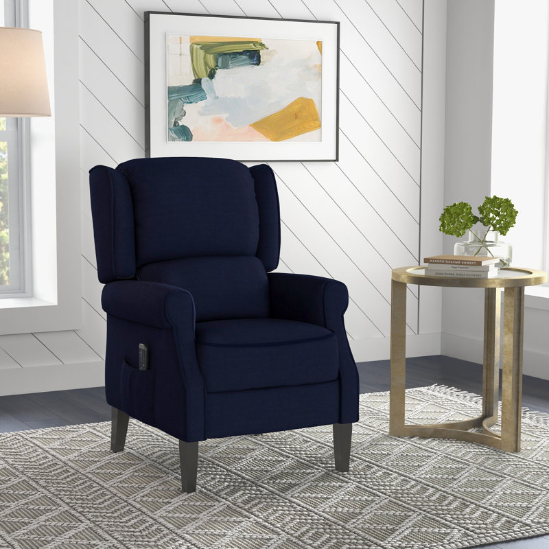 Fauteuil de massage inclinable électrique, 100 % polyester bleu marine