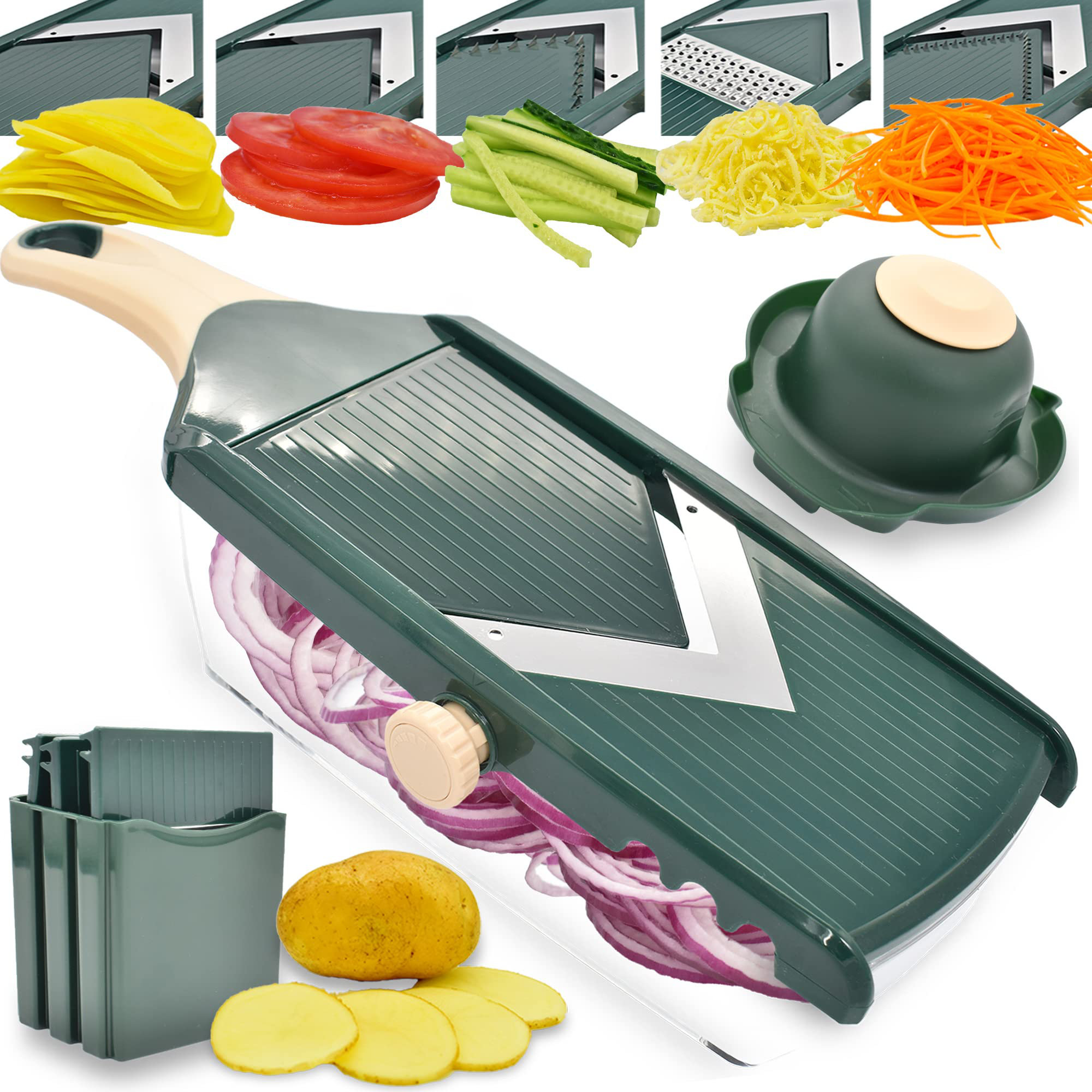 ColorLife Adjustable Mandoline Slicer For Kitchen,Ultra Sharp V-Blade  Vegetable Slicer With Container,Slicer Vegetable Cutter,Julienne Slicer, Potato  Slicer For Apple,Onion,Tomato Lemon Slicer