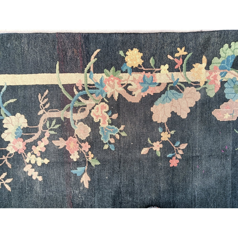 Blue Antique Artistic Art Deco Chinese Crane Pattern Area Rug