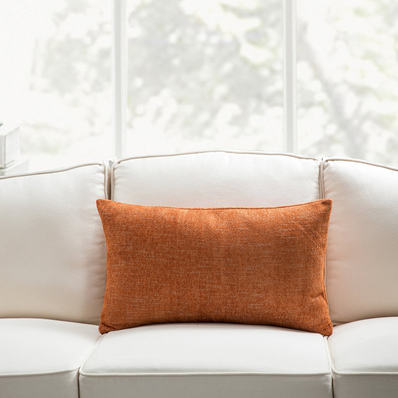 Housse de coussin rectangulaire en polyester , Mélange de duvet, Orange, H 14 po x l 24 po