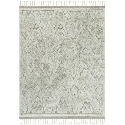 Tapis gris / vert menthe en laine noué à la main Keshaun