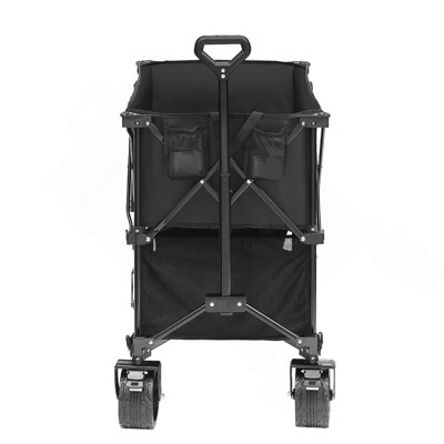 Foldable Double Decker Wagon, 400L Collapsible Wagon Cart with All-Terrain Wheels, Heavy Duty Folding Wagon Cart 350-450 lb Weight Capacity for Camping, Shopping, Garden, 52" Extra Long Extender