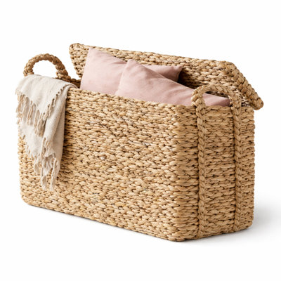 Cole and Grey Seagrass Handmade Woven Brown Decorative and Functional Storage Basket with Braided Handles