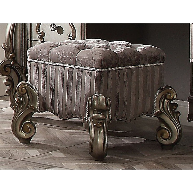 Batisa Solid Wood Accent Stool, Antique Platinum