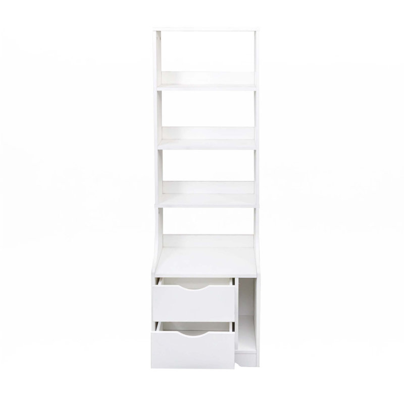 Table de chevet avec bibliothèque, table de chevet avec 2 tiroirs de rangement pour la chambre à coucher, Blanc