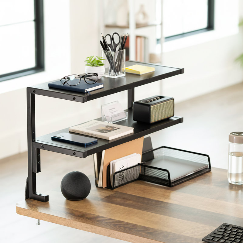 Étagère à 2 niveaux VIVO Black Clamp-on 24 po au-dessus ou en dessous du bureau