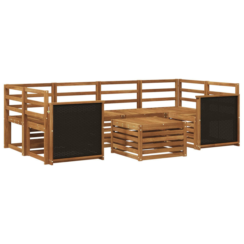  Outdoor Sofa Set 7 Pcs Solid Acacia Wood Sectional Garden Furniture, Black/Natural