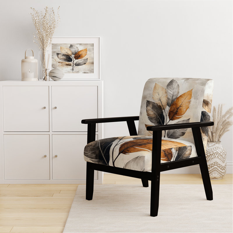 Chaise d'appoint Leaves - Fauteuil Boho, Accoudoirs carrés noirs