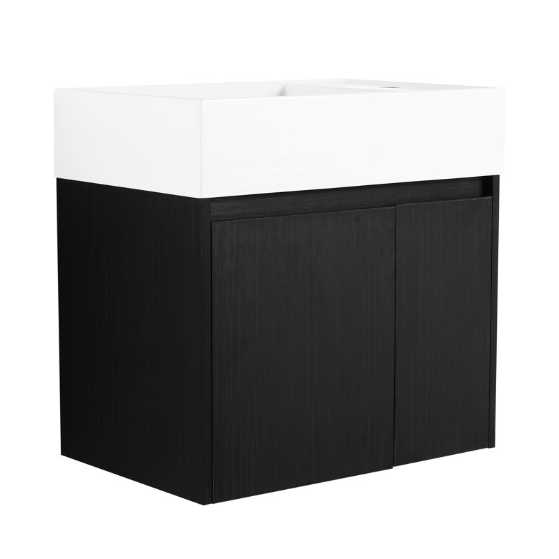 Meuble-lavabo de 24 po avec lavabo - aspect contemporain, portes à fermeture en douceur, style encastré, lavabo en résine, contreplaqué, finition de châtaignier noir, armoire moderne de 24 po, caractéristique, monté, teinte