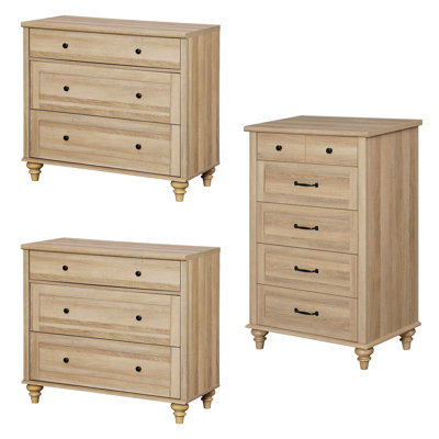 3 Piece Bedroom Set - Includes Mid Century 5 Drawer Dresser, Set Of 2 Bedside Tables With 3 Drawers, 3 Piece Dresser And Nightstand Sets by Alcott Hill