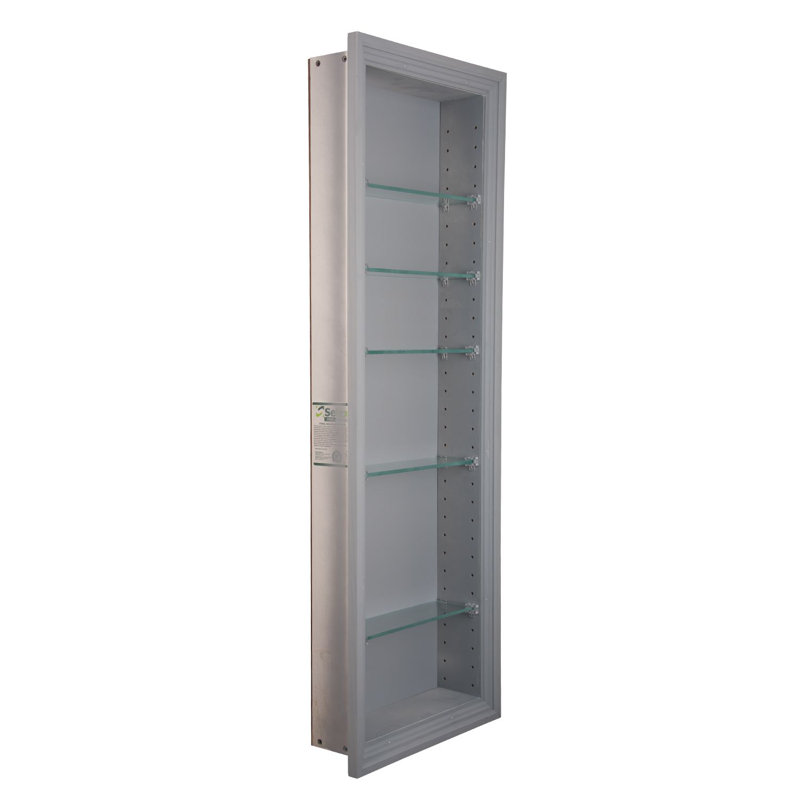 Normandy 5 Piece Solid Wood Recessed Wall Shelf with Adjustable Shelves, Gray, 42" H x 14" W x 3.5" D