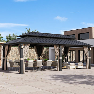 Hamilton 12 FT. x 24 FT. Hard Top Gazebo With Solar Self Powered LED Lights, Mosquito Netting And Canopy Hook
